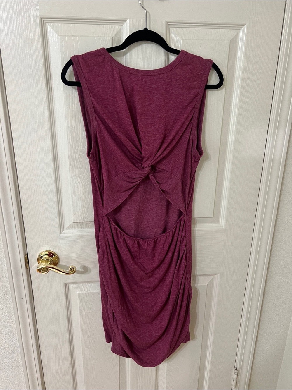 Amazon Sleeveless Asymmetrical Twist-Back Dress in Berry Plum